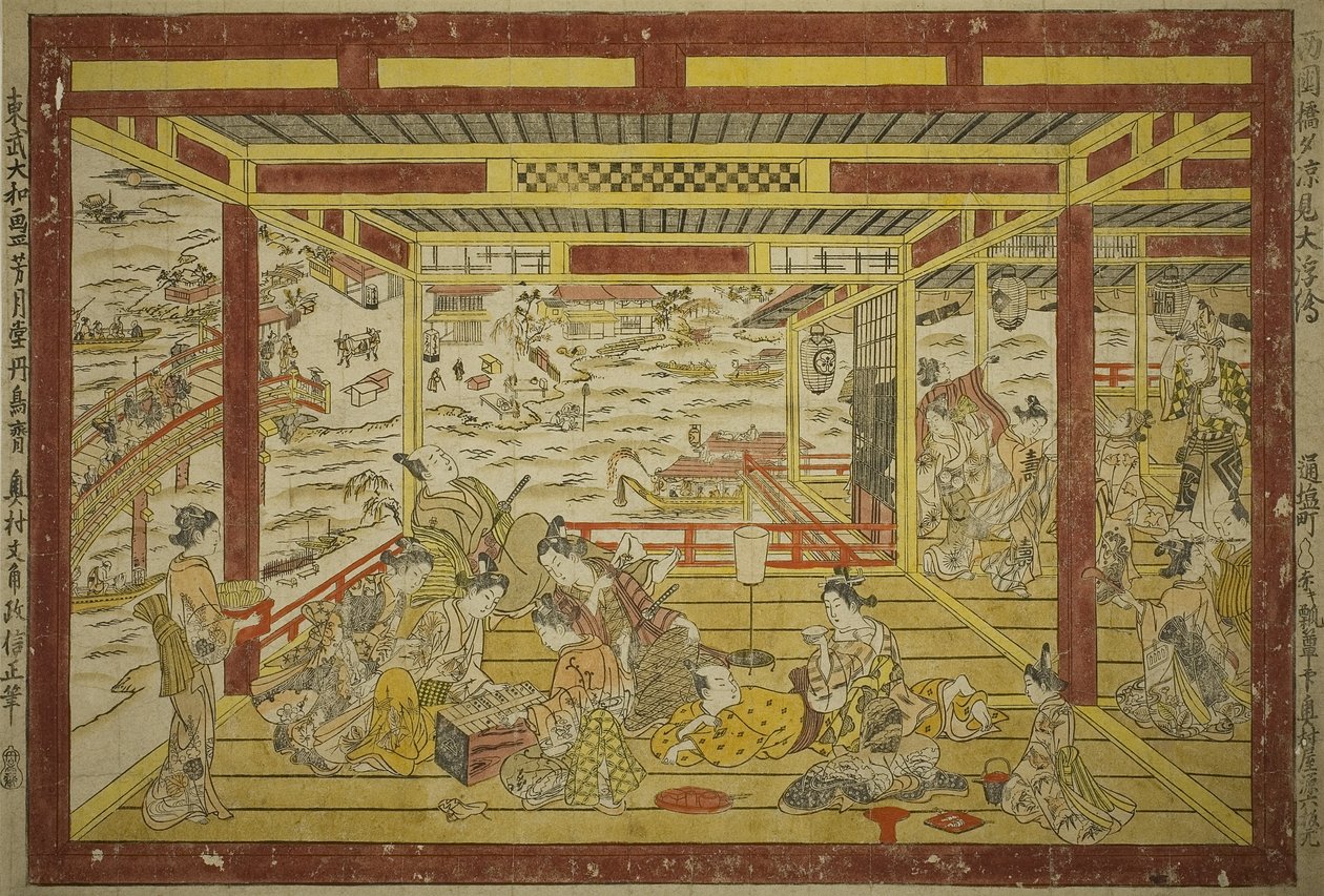 両国橋近くの夕涼み 作： 奥村正信