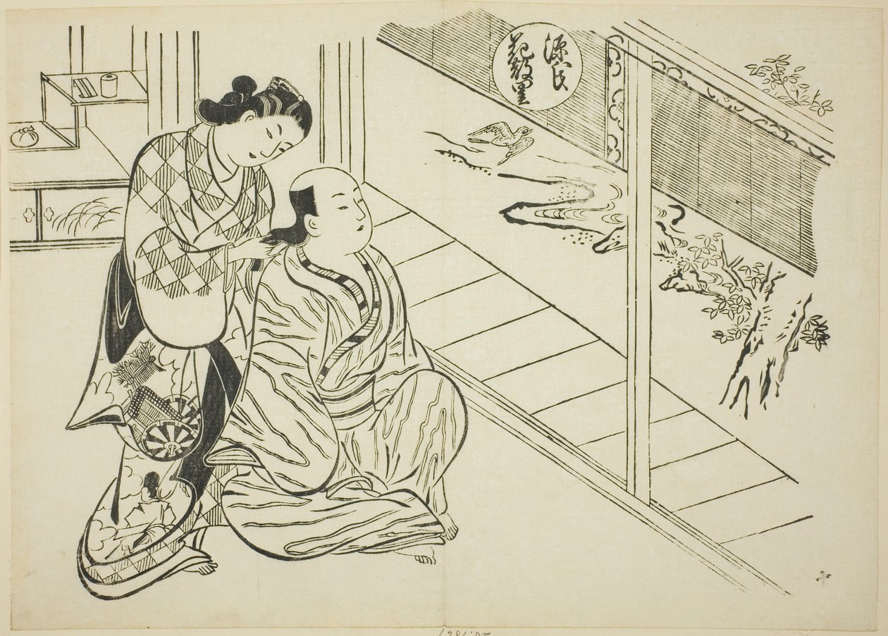 『源氏物語』花散里の章（源氏花散里）、源氏パロディシリーズより 作： 奥村正信