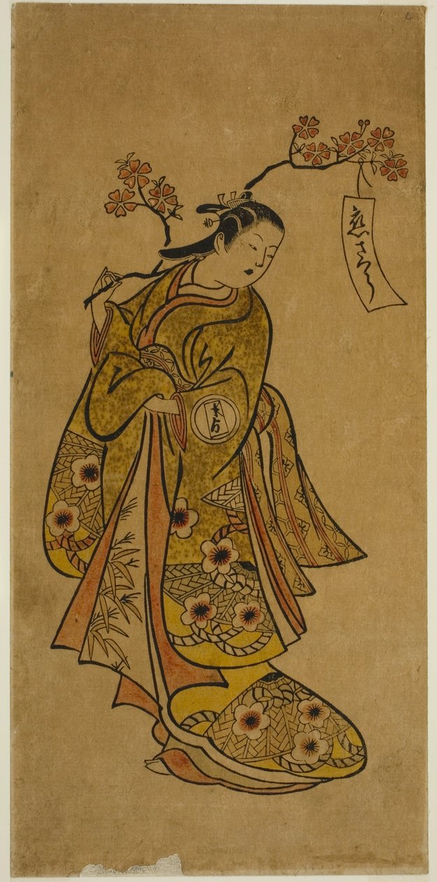 満開の桜の枝を運ぶお七 作： 奥村利伸