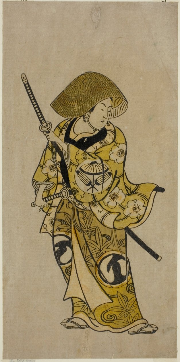 1731年正月、中村座で上演された芝居『京政福引き名古屋』で名古屋小三座役の俳優・沢村亀三郎 作： 奥村利伸