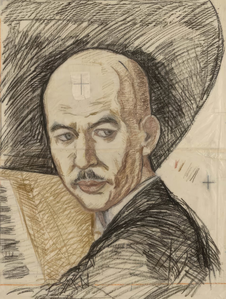 版画「山田幸作の肖像」の素描 作： 恩地孝四郎