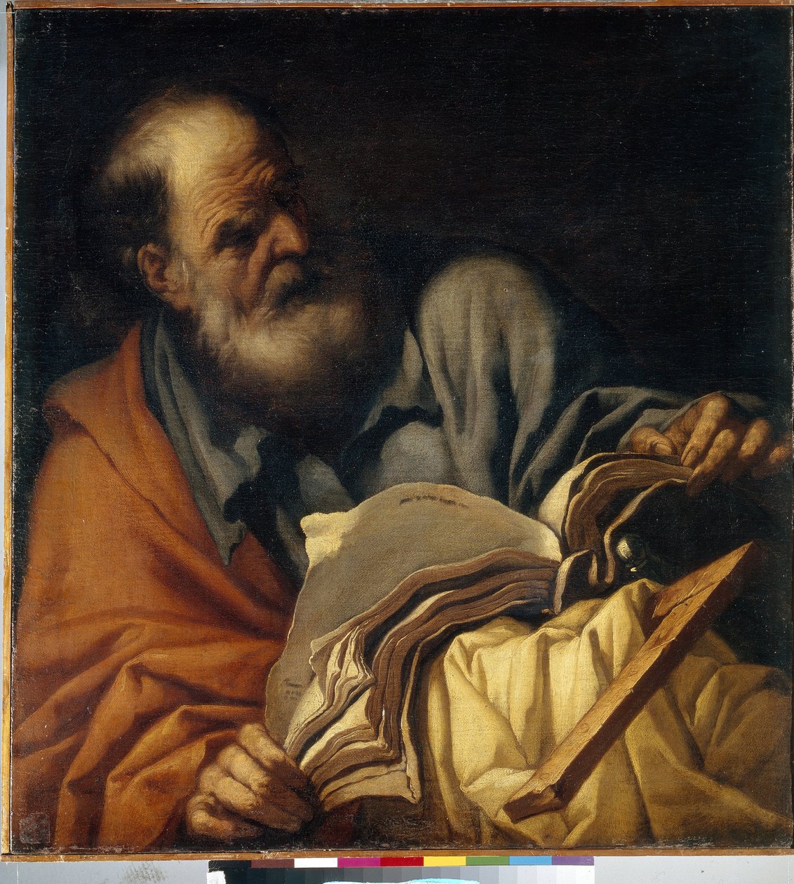聖トマス、使徒。 （使徒聖トマス）。 Orazio Borgianni (1578-1616) の絵画、キャンバスに油彩、イタリア美術 (ローマ) 作： オラツィオ・ボルジャンニ