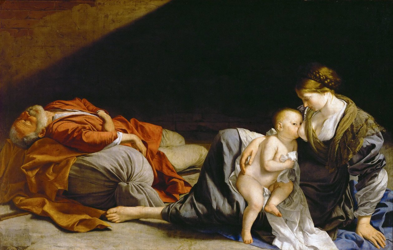 Le repos pendant la fuite en Egypte - エジプトへの飛行中の休息 - Orazio Gentileschi (1563-1638).1625年頃、キャンバスに油彩。寸法：138,5x216 cm。美術史博物館、ヴィエンヌ 作： オラツィオ・ジェンティレスキ