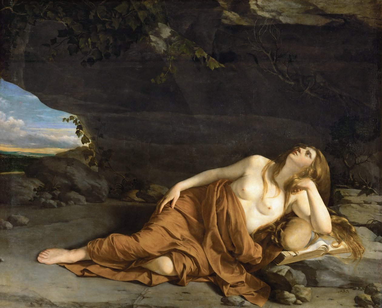 Marie Madeleine repentante - 悔い改めたマグダラのマリア - Orazio Gentileschi (1563-1638)の作品。キャンバスに油彩、1625年頃サイズ：163x208cm美術史博物館（ウィーン 作： オラツィオ・ジェンティレスキ