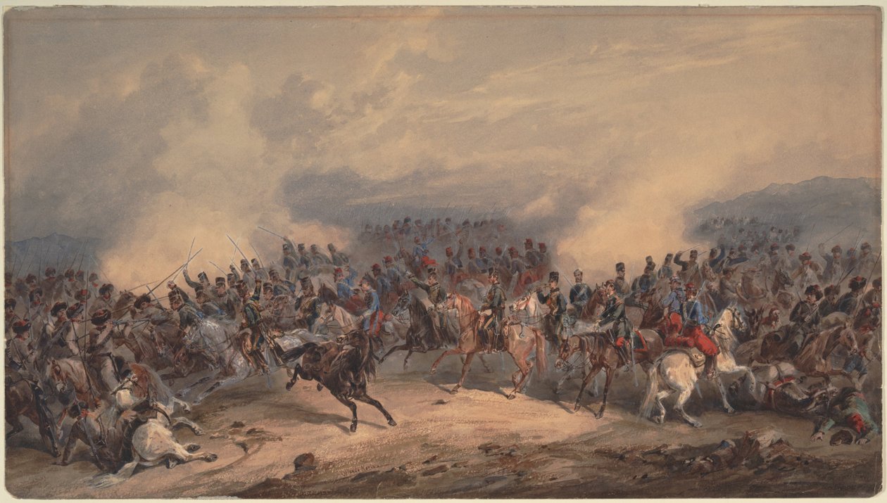 1855年、1855年8月16日のチェルナヤ川の戦いでの騎兵とシャサール 作： オーランド・ノリエ