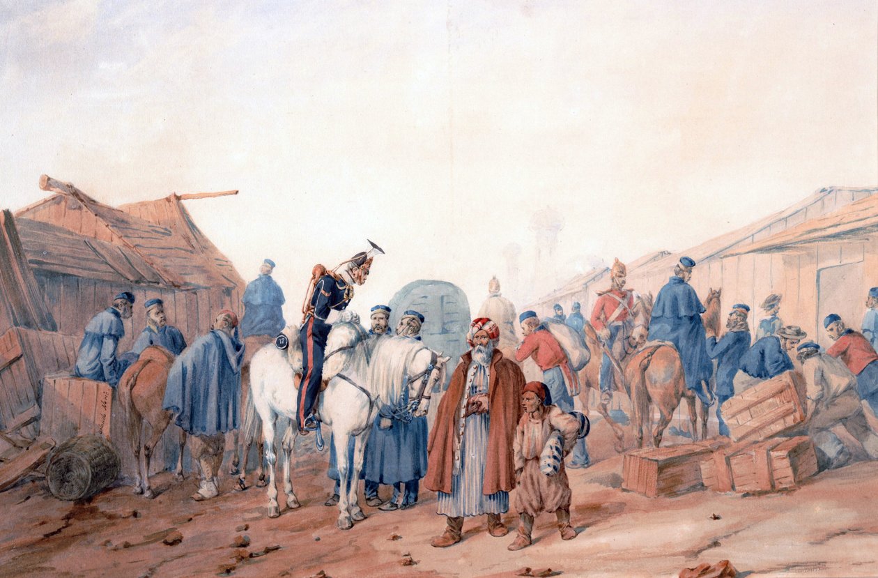 バラクラヴァ(Balaklava)港におけるイギリス軍の補給基地 - Norie, Orlando (1832-1901) - 1854 - 紙に水彩画 - 36,3x52,6 - 個人蔵 作： オーランド・ノリエ