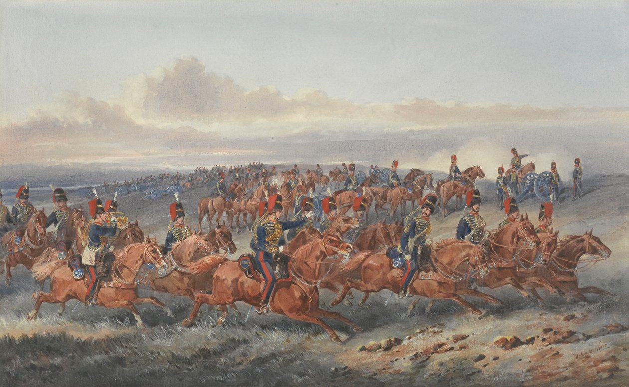 栗の部隊 (A Battery) Royal Horse Artillery (紙に水彩) 作： オーランド・ノリエ