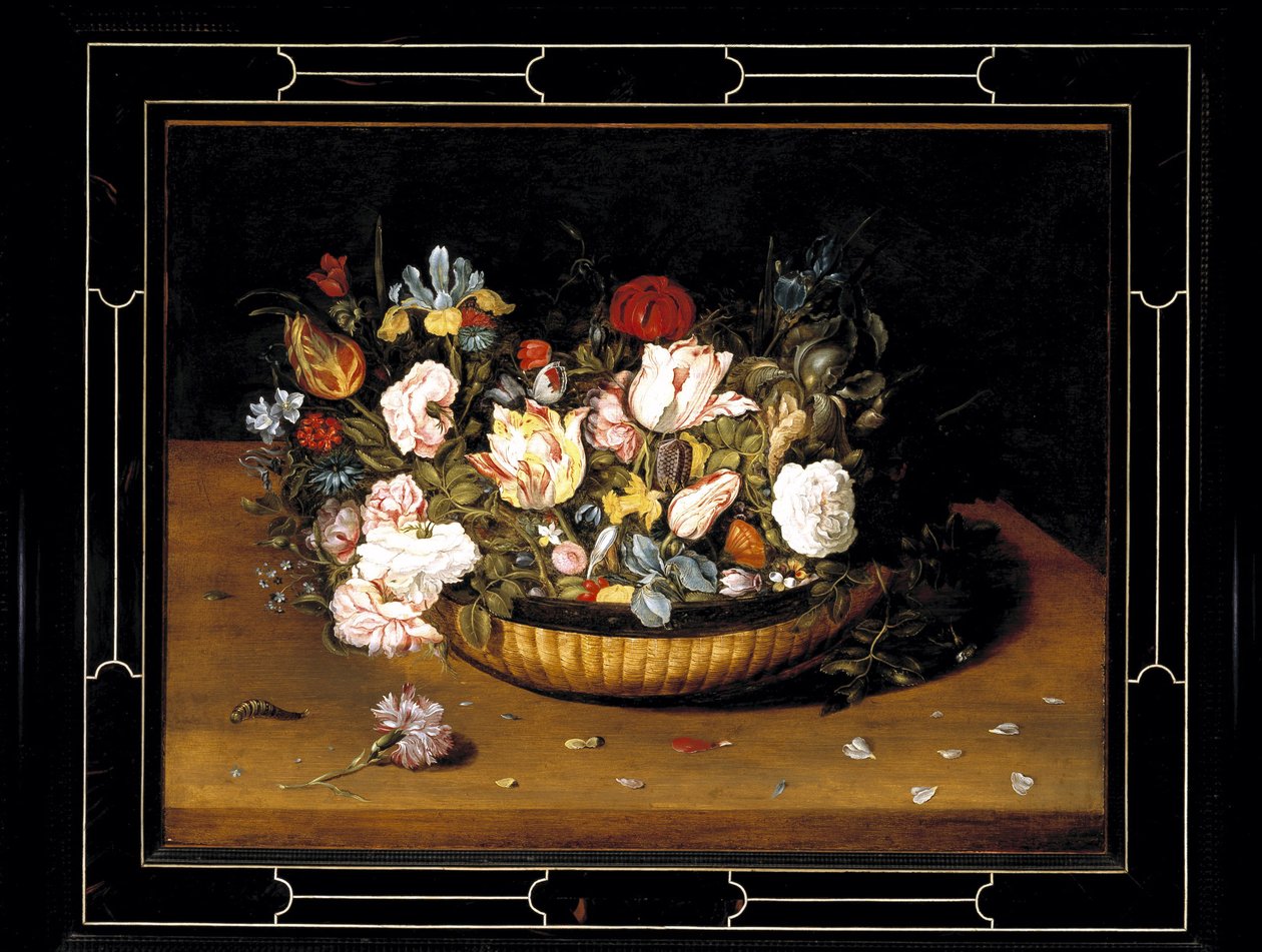花のバスケット、c.1615（パネルに油彩） 作： Osias the Elder Beert