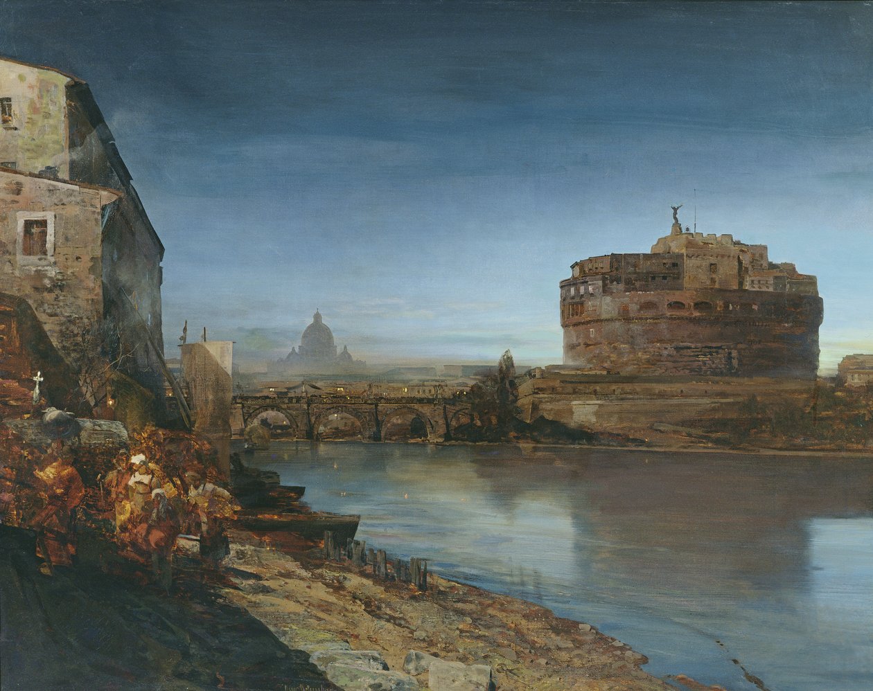 カステルサンアンジェロ、夕暮れ時、1882 作： オズワルド・アッヘンバッハ
