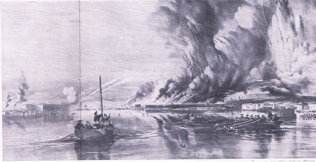 1855年9月8日、セバストポリの陥落とロシア人の後退、イギリスと陸海の戦い1915年 作： オズワルドウォルターズブライアリー