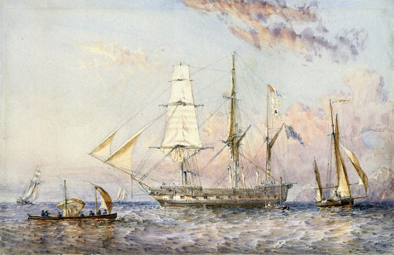 HMS「ガラガラヘビ」号（1822年）。オズワルド・ウォルター・ブライアリー卿（1817-1894）による水彩画1853年。 作： オズワルドウォルターズブライアリー