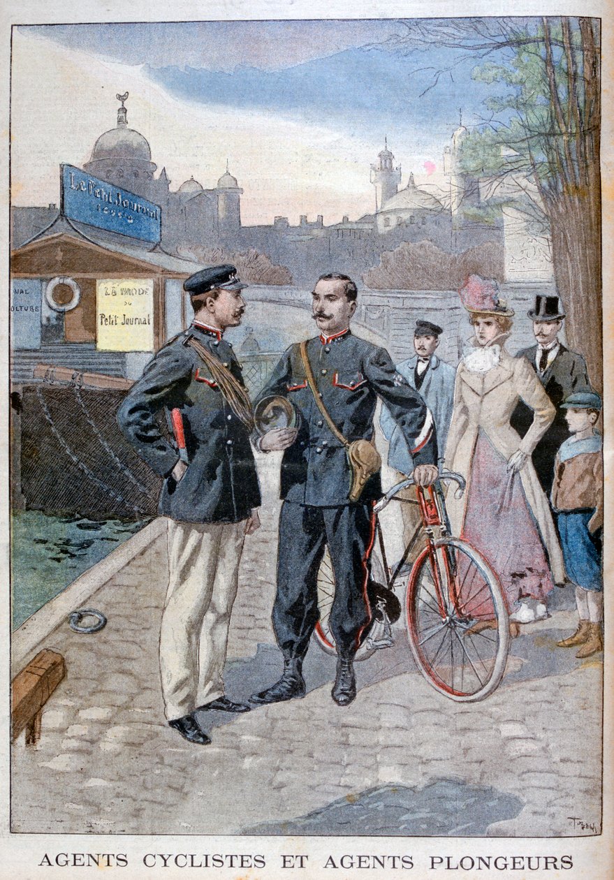 ポリス　原画 自転車と水の警察官、パリ、1900