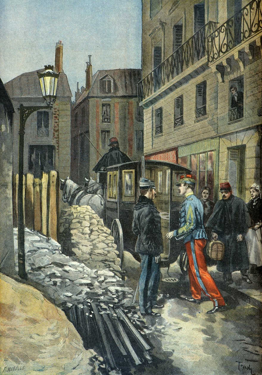1898年、ドレフュス事件におけるピッカート中佐の逮捕（版画） 作： オズワルド・トファニ