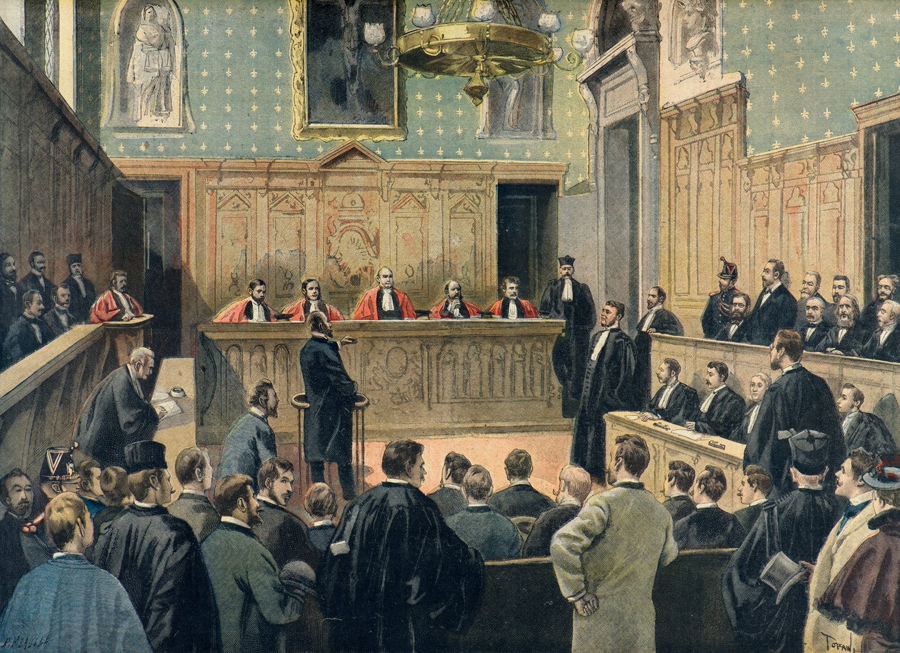 1898年、パナマ疑惑裁判中の治安裁判所（版画） 作： オズワルド・トファニ