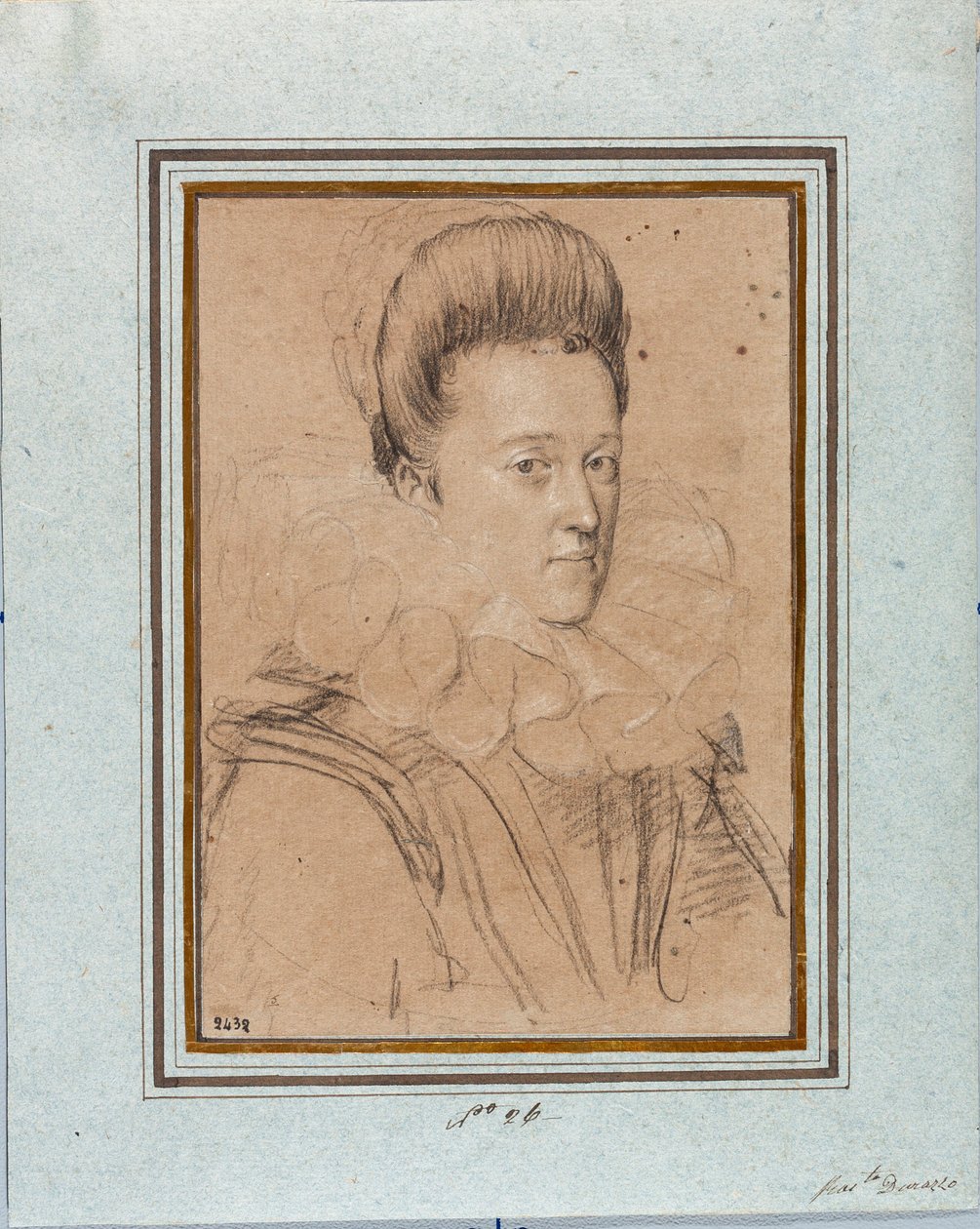 エレオノーラ・ド・メディチ（Eleonora de Medici）（1567-1611）の肖像 マンチュア公フィンセント1世（Vincenzo I Gonzaga, Duke of Mantua）（1562-1612）の妻 オッタビオ・レオーニ（1578-1630）のデッサン Genes, Musei di Strada Nuova, inv 2432 作： オッタヴィオ・マリオ・レオニ