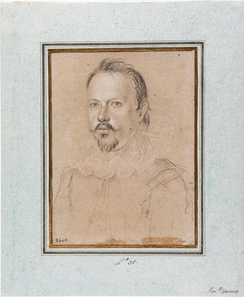マンチュア公爵ヴィンセンツォ1世（Vincenzo I Gonzaga, Duke of Mantua）（1562-1612）の肖像 オッタビオ・レオーニ（1578-1630）のデッサン Genes, Musei di Strada Nuova, inv 2440 作： オッタヴィオ・マリオ・レオニ