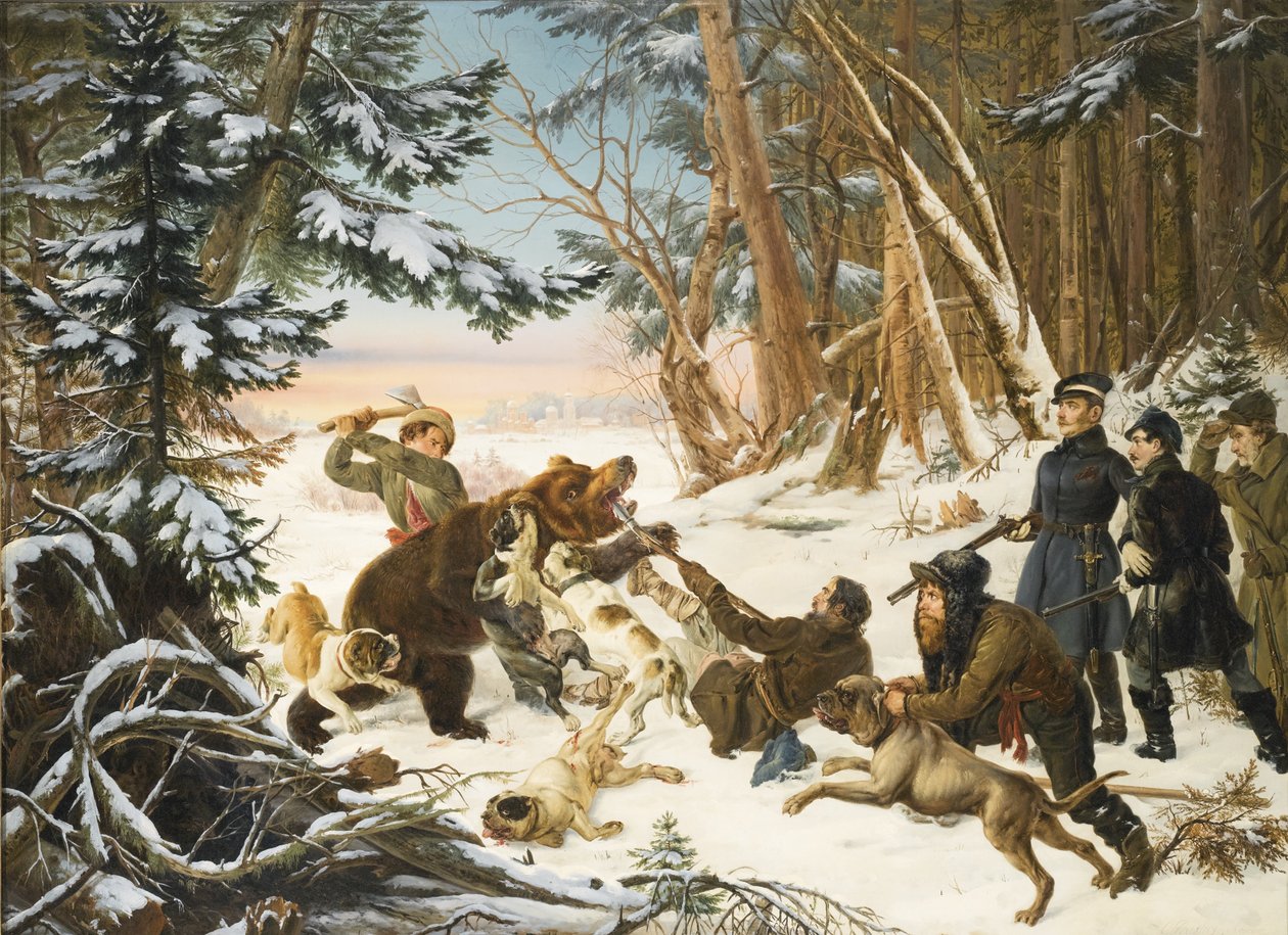 1843年、モスクワ郊外で熊狩りをするツァレヴィッチ・アレクサンドル