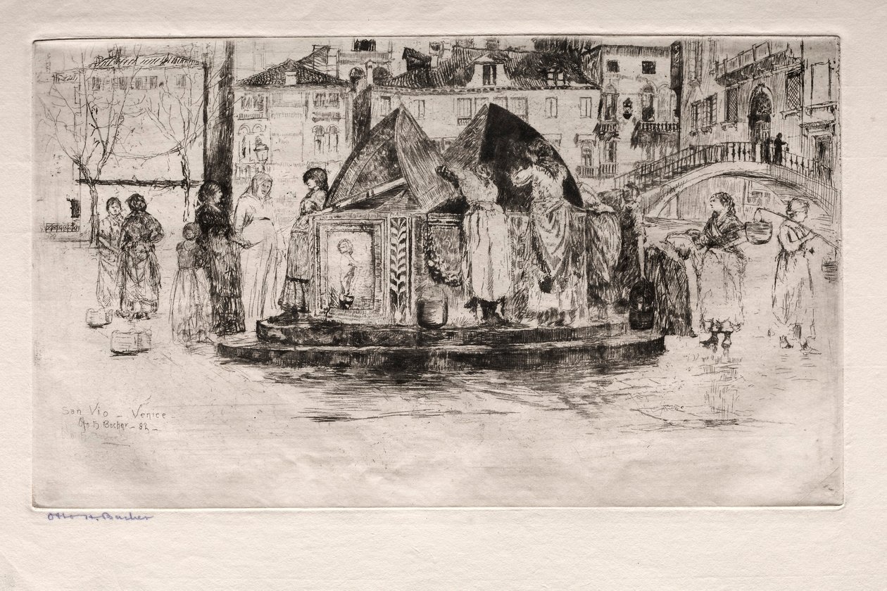 ヴェネツィアのエッチング：ポッツォサンヴィオ、1882年。 作： Otto H. Bacher