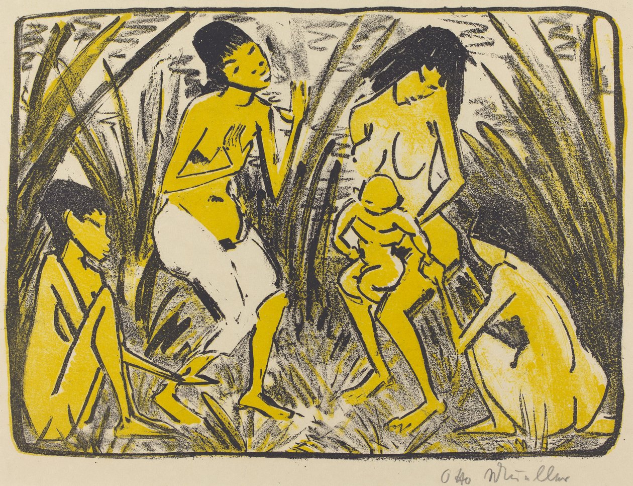 モーゼの発見（Auffindung des Moses）、1920年頃（黒と金のリトグラフ） 作： オットー・ミュラー