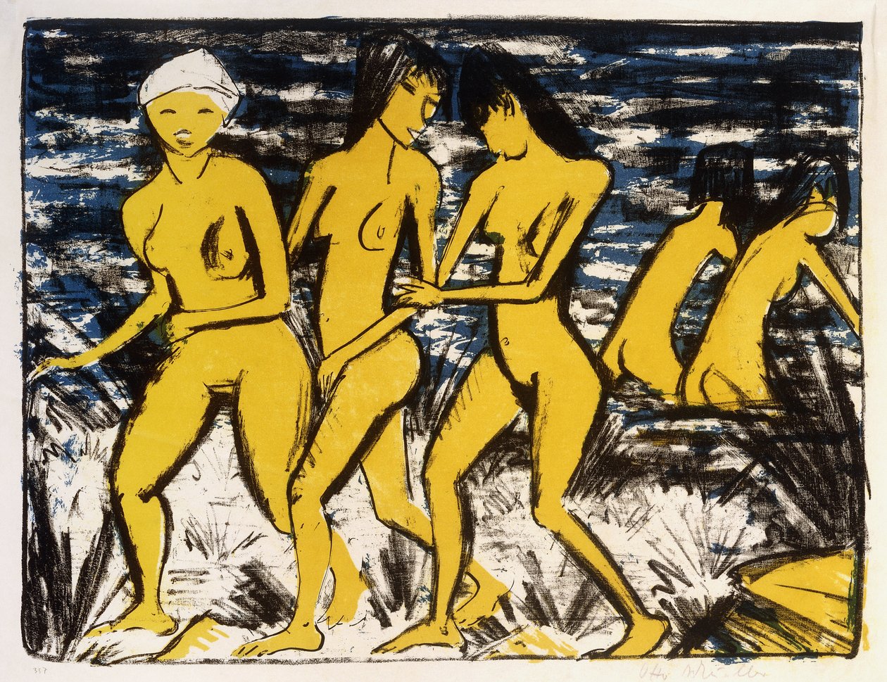 水の5つの黄色のヌード; Funf Gelbe Akte am Wasser 作： オットー・ミュラー