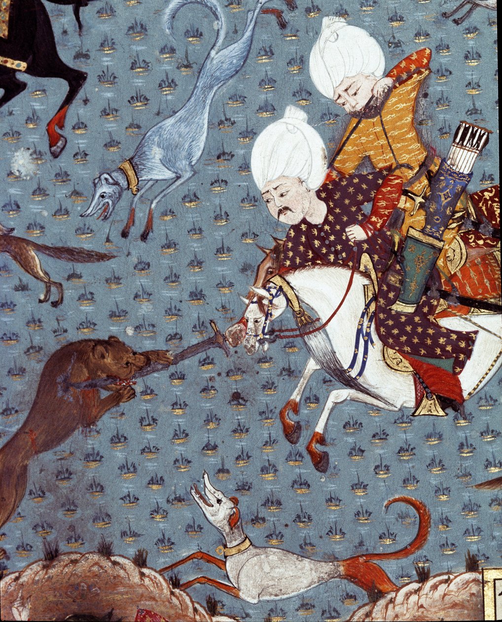 スルタン・ムラード2世（ムラート）（1404-1451）の廷臣たちがフォーンを狩る様子を表現したもの 詳細17世紀のミニアチュール。イスタンブール、トプカプ・サライ博物館図書館 作： オスマン学校