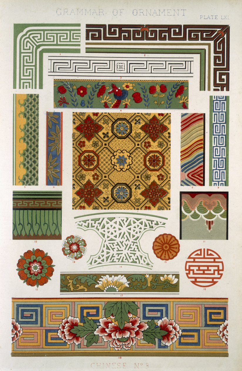 中国語No 3、プレートLXI、「The Grammar of Ornament」、Owen Jones（1809-68） 作： オーウェン・ジョーンズ