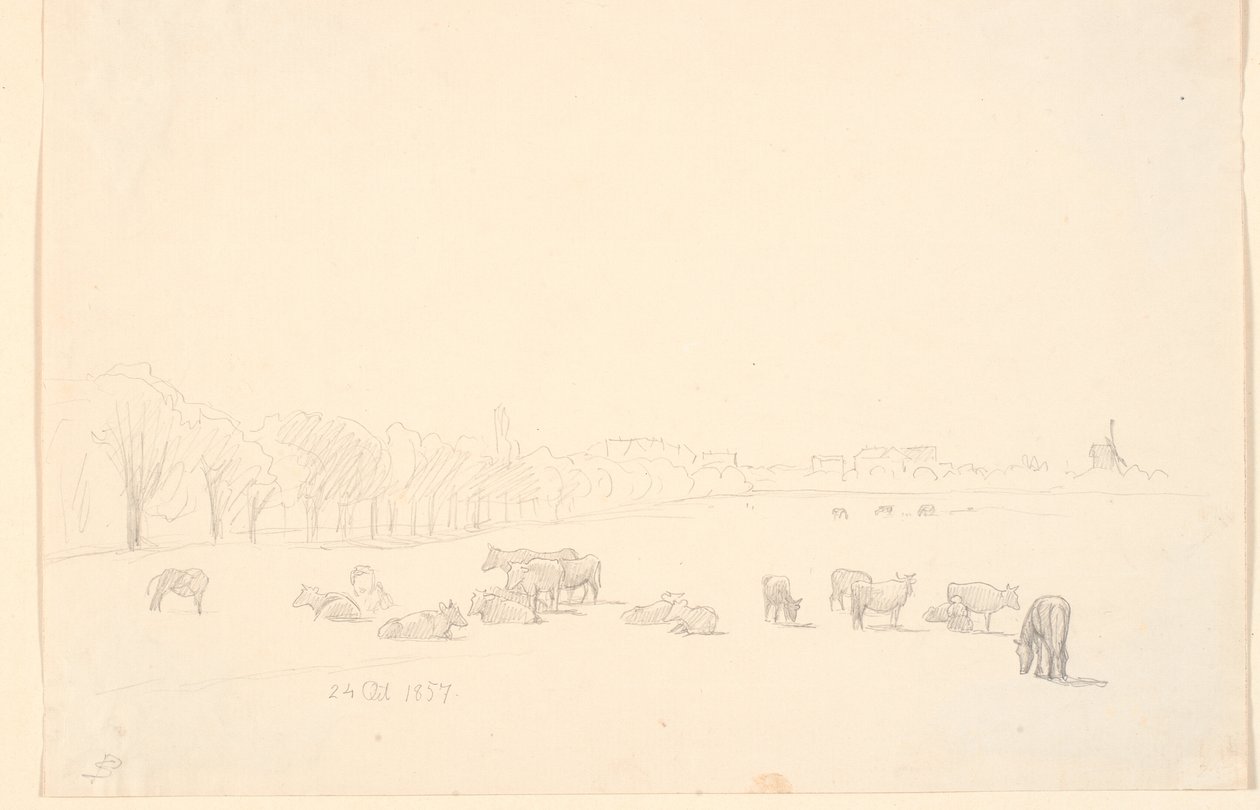 背景の共有地の牛 Tagens Mølle 作： PC Skovgaard