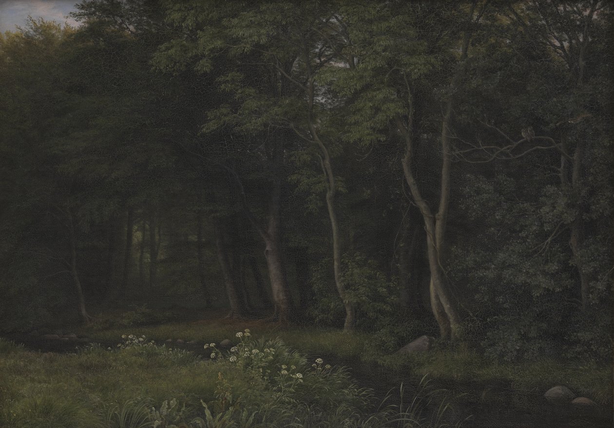 ジーランド、イズリンゲン マナー近くの森の夕暮れ 作： PC Skovgaard
