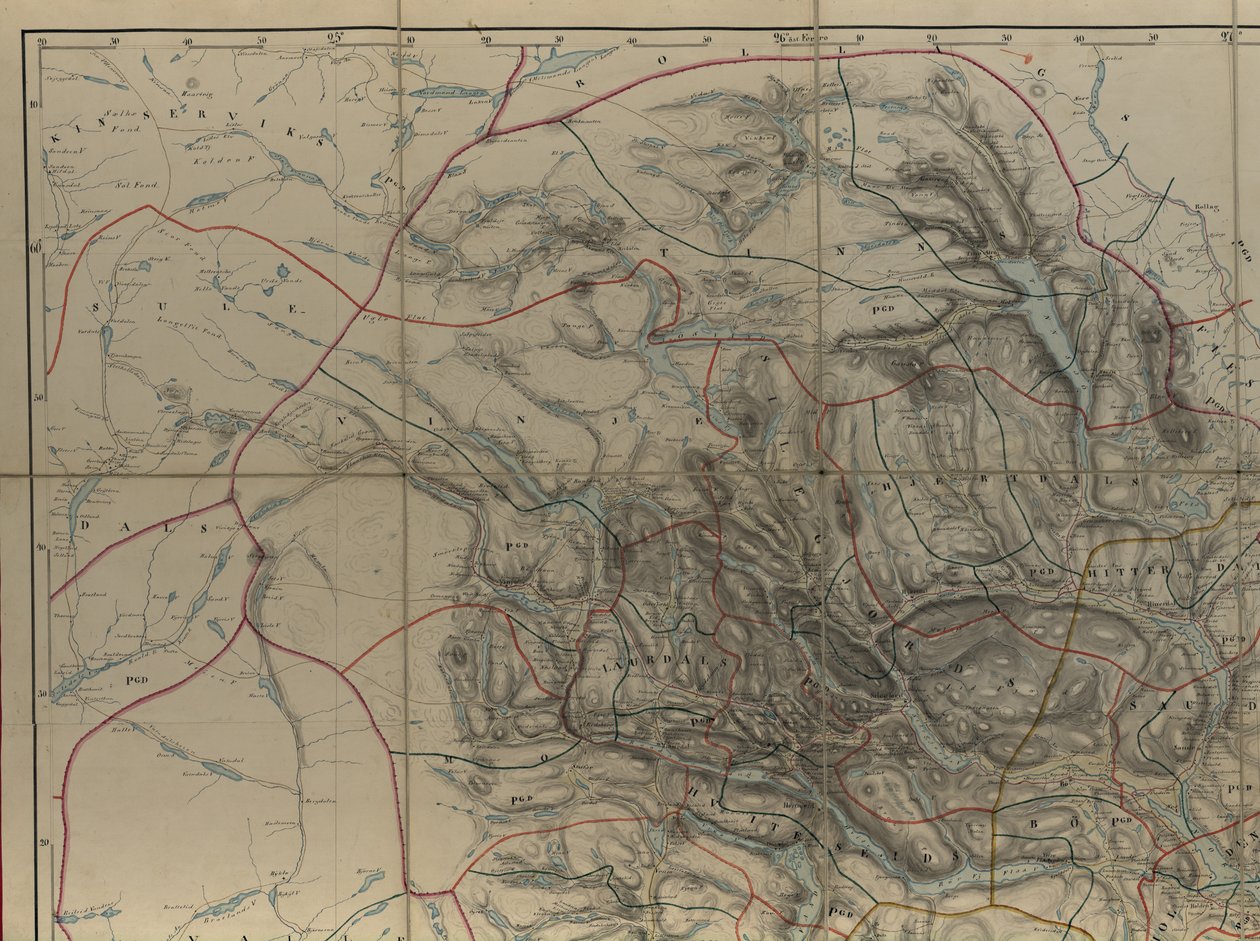 地図は国立図書館の地図コレクションよりこの地図は『Handdrawn』（1846年以降）に掲載されたもので、テレマークの 作： PAムンク