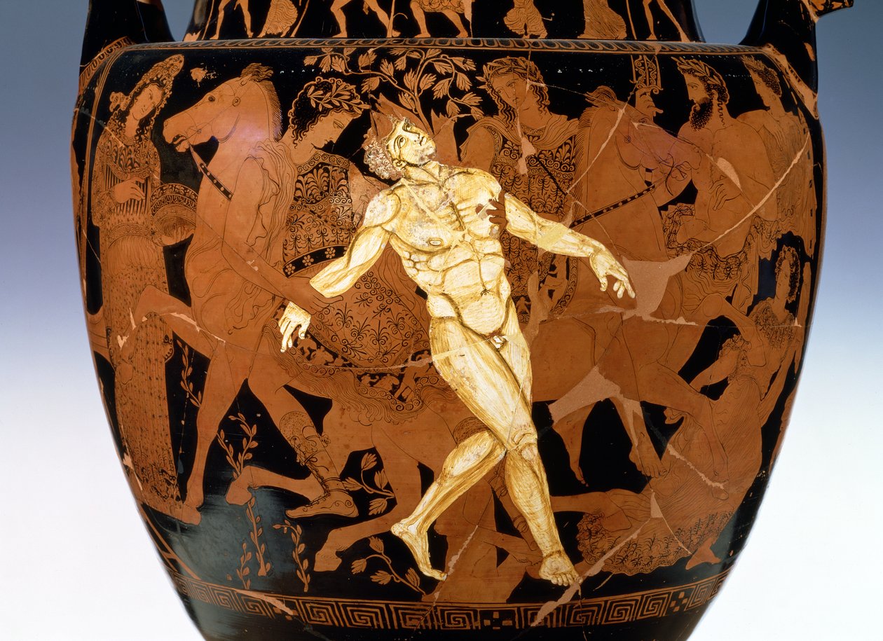 青銅の巨人タロスの死を描いたアッティカ時代の赤像ボリュート・クラテル（陶器）（85070のディテール 作： 画家タロス