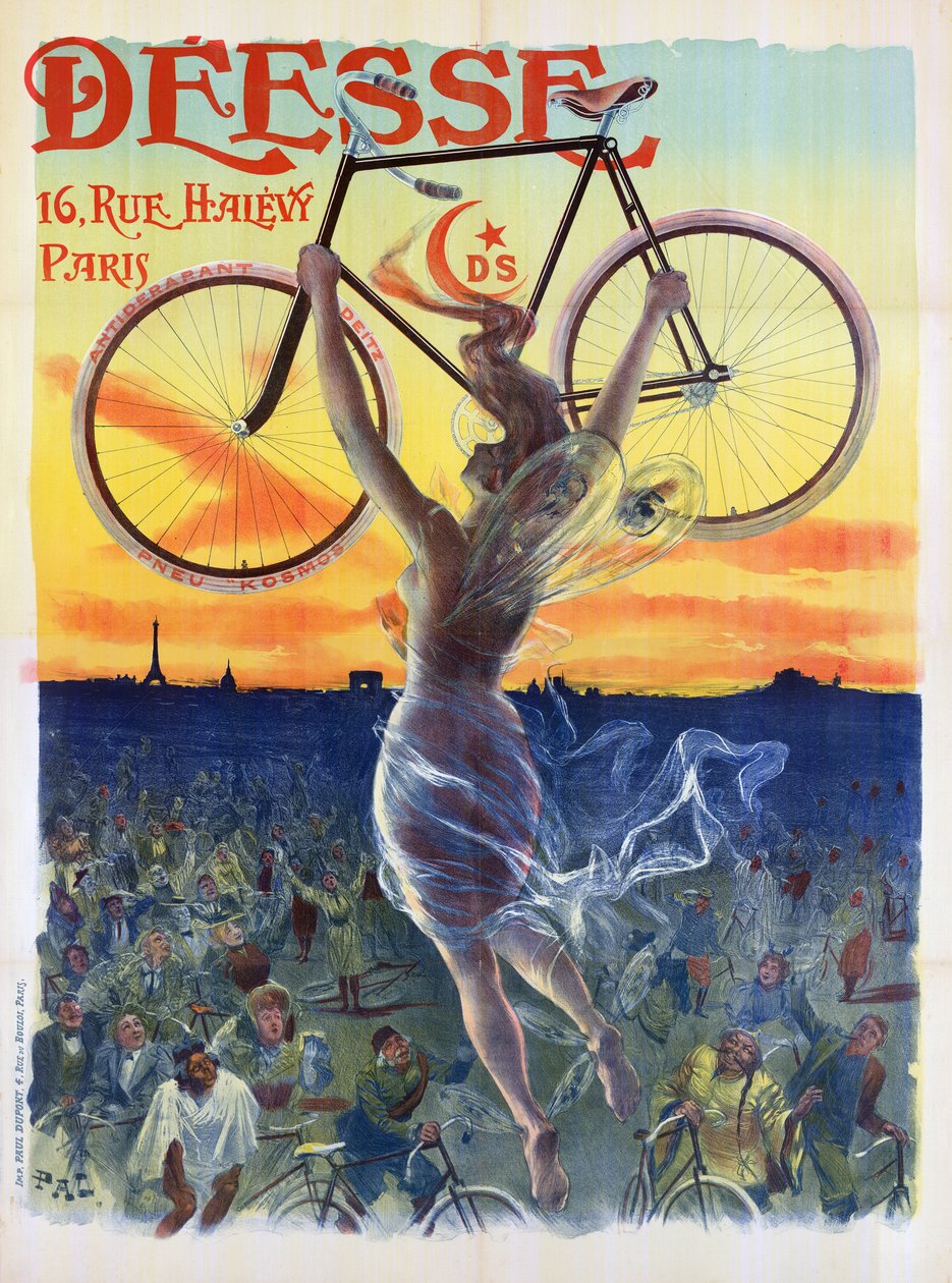 自転車を持った女神のフランスのヴィンテージポスター、1898年頃（カラーリトグラフ 作： パル