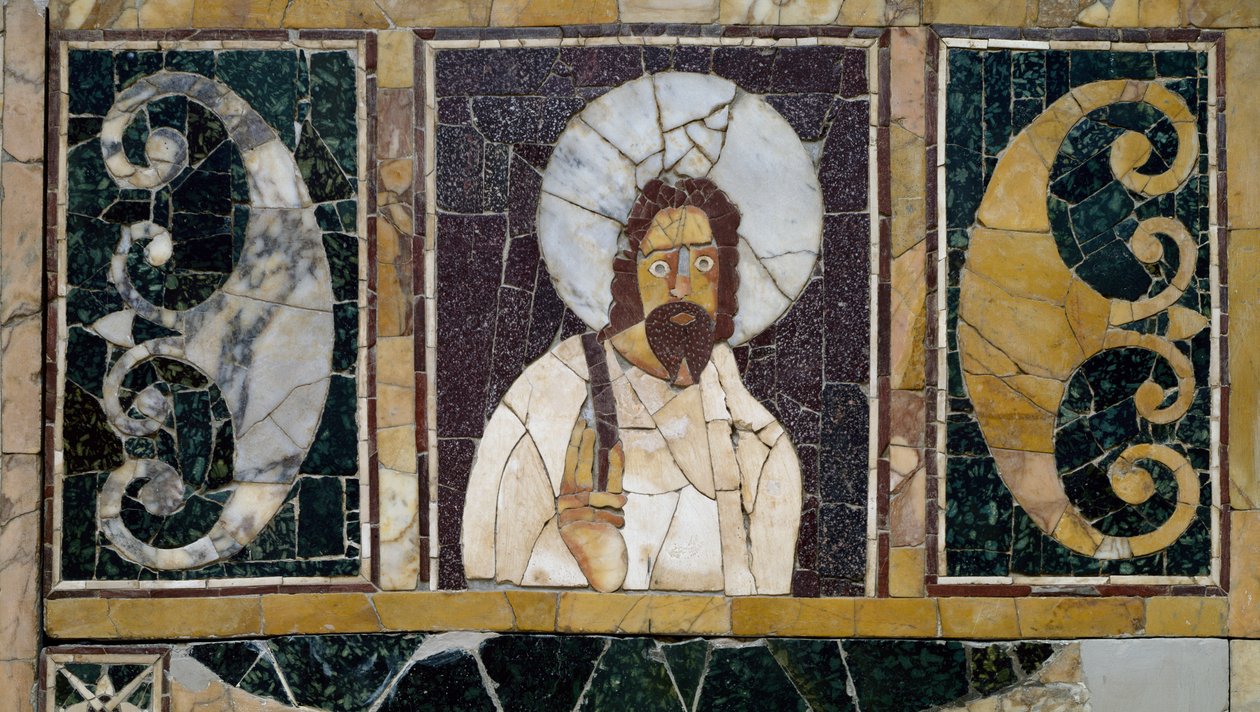 キリストの顔を描いた象嵌細工の大理石 イタリア・ローマの工芸品 初期キリスト教時代 作： パレオクリスチャン