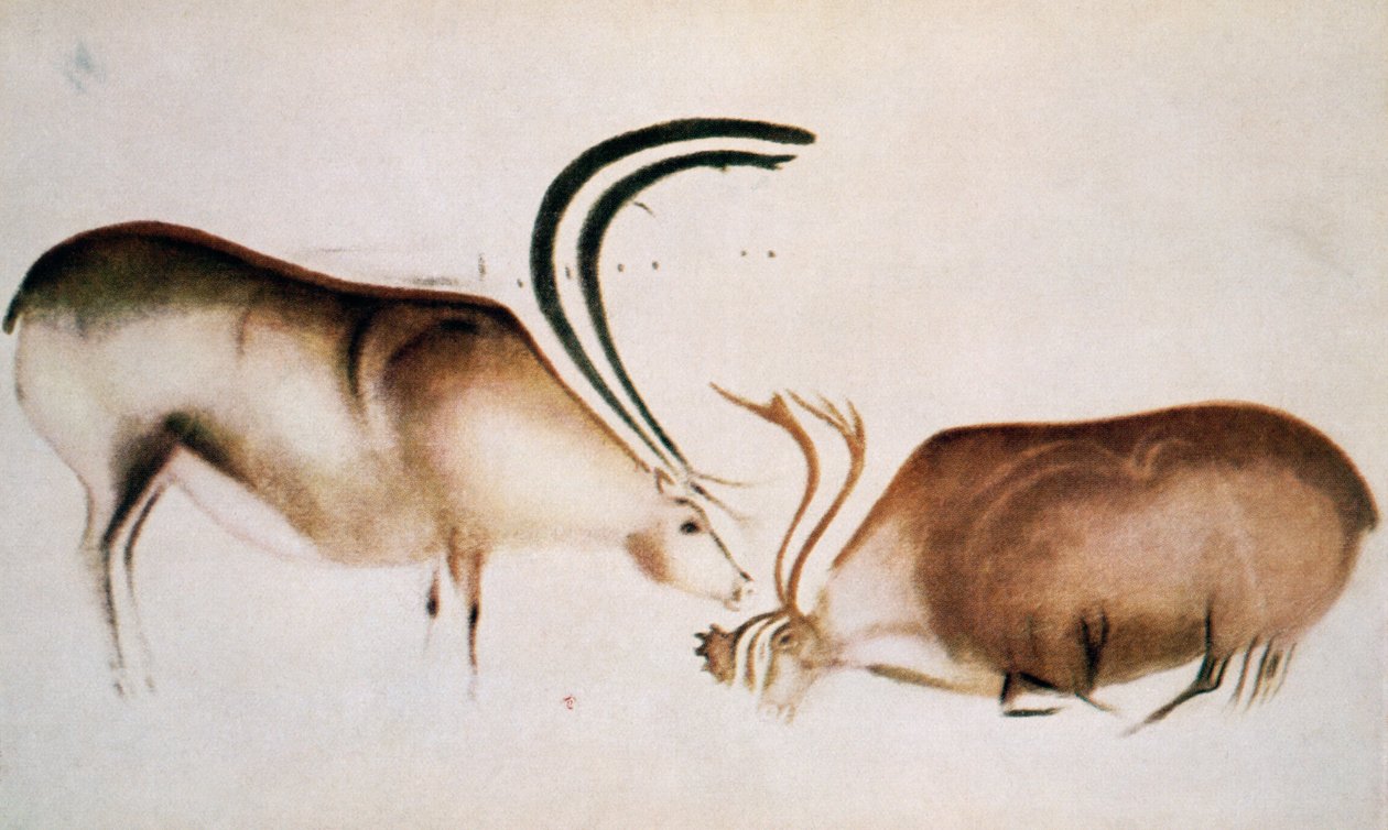 オスとメスの鹿、マグダレニアン派、紀元前13000年頃（洞窟絵画） 作： 旧石器時代