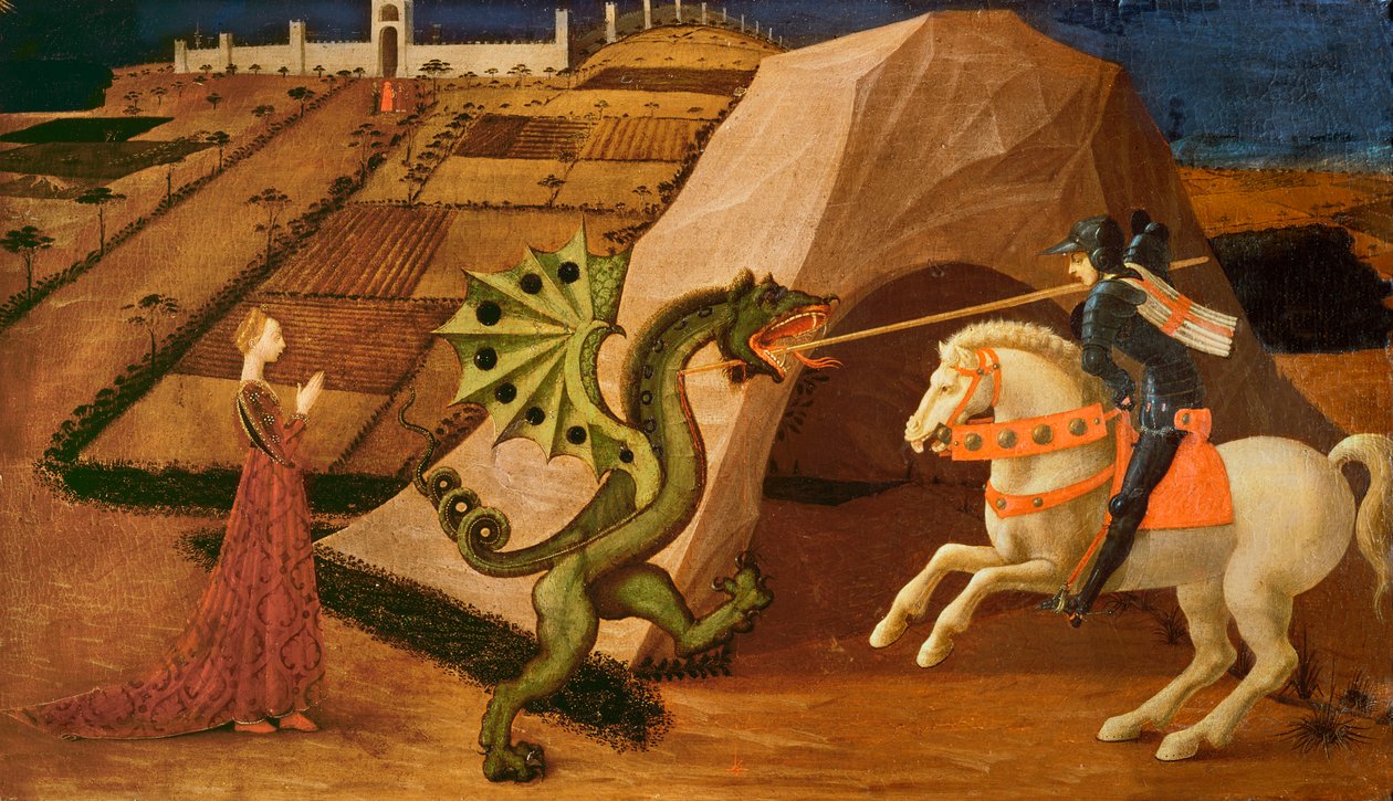 聖ジョージとドラゴン、1439-40年頃（盤上のテンペラ）（詳細は85552を参照） 作： パオロ・ウチェッロ