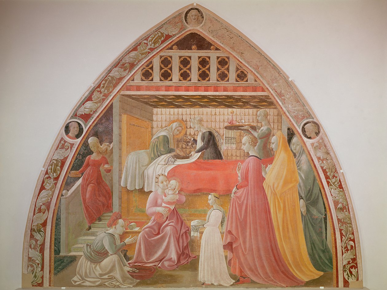 Cappella dell&39;Assunta（Chapel of the Assumption）1433-34からの聖母と聖シュテファンの命のサイクルからの聖母の誕生 作： パオロ・ウチェッロ