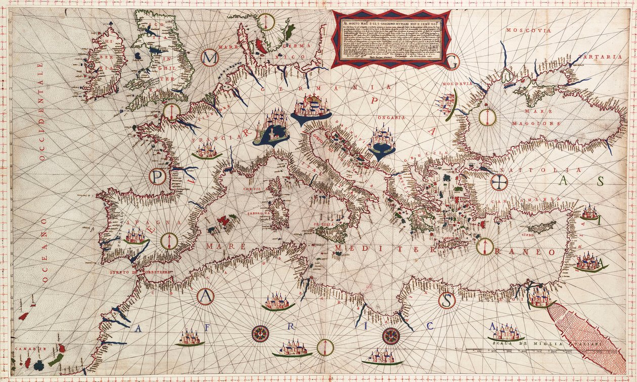 地中海、黒海、カスピ海の海図 作： パオロ・フォルラーニ