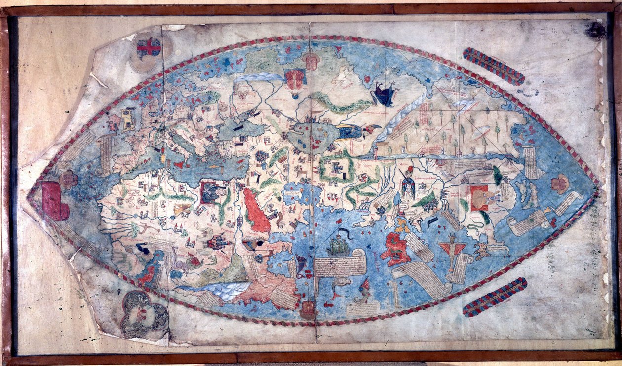 パオロ・トスカネッリ (1397 - 1497) の世界地図。 1457. この地図は、大大陸が発見される前のヨーロッパの地球のイメージを表しています。 フィレンツェ国立図書館 作： パオロ・トスカネッリ
