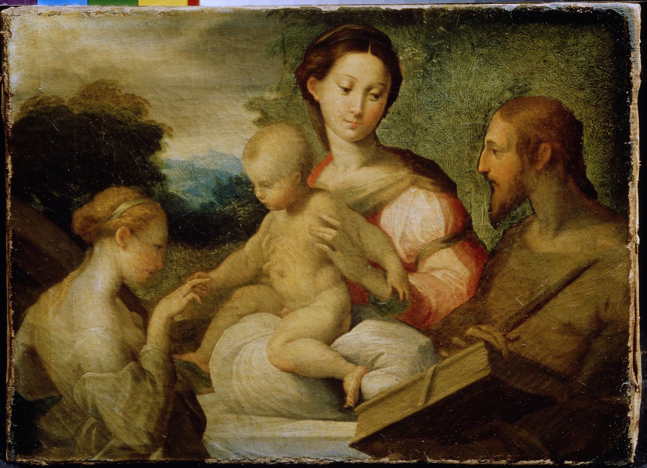 「聖カタリナの神秘的な結婚」 (聖カタリナの神秘的な結婚) シエナの聖カタリナ (1347-1380) と 1368 年のキリストとの神秘的な結婚。 パルミジャニーノまたはル パルメザン (1503 - 作： パルミギアニーノ