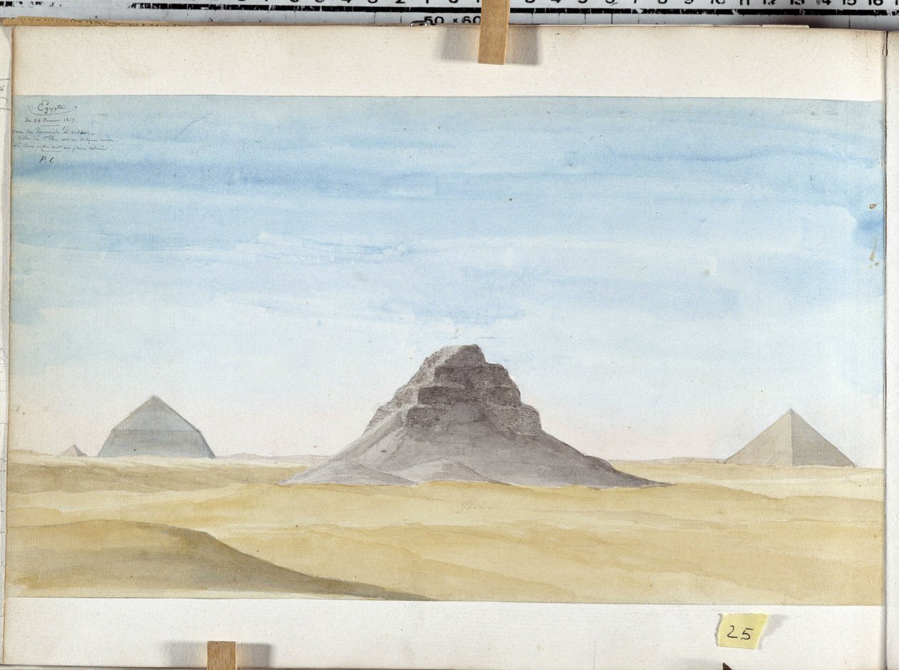 ダクールのピラミッドの眺め。 パスカル コステ (1787-1879) の素描 地中海考古学博物館、マルセイユ 作： パスカルザビエル（後）コステ