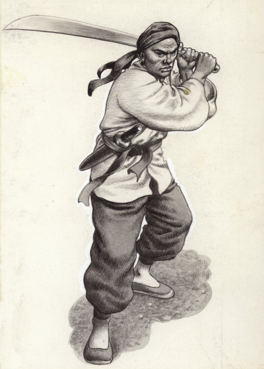 中国のボクサー戦士（紙にガッシュ） 作： パット（1907-95）ニコル