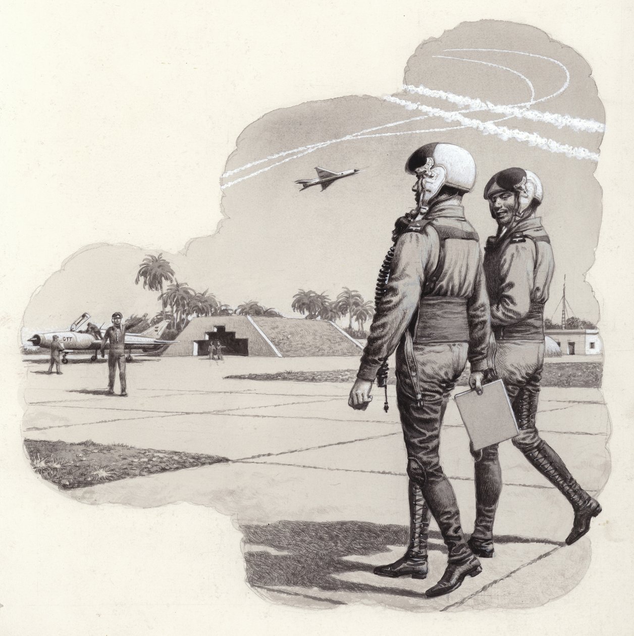 イラキ空軍のハンガー（紙にグワッシュ） 作： パット（1907-95）ニコル