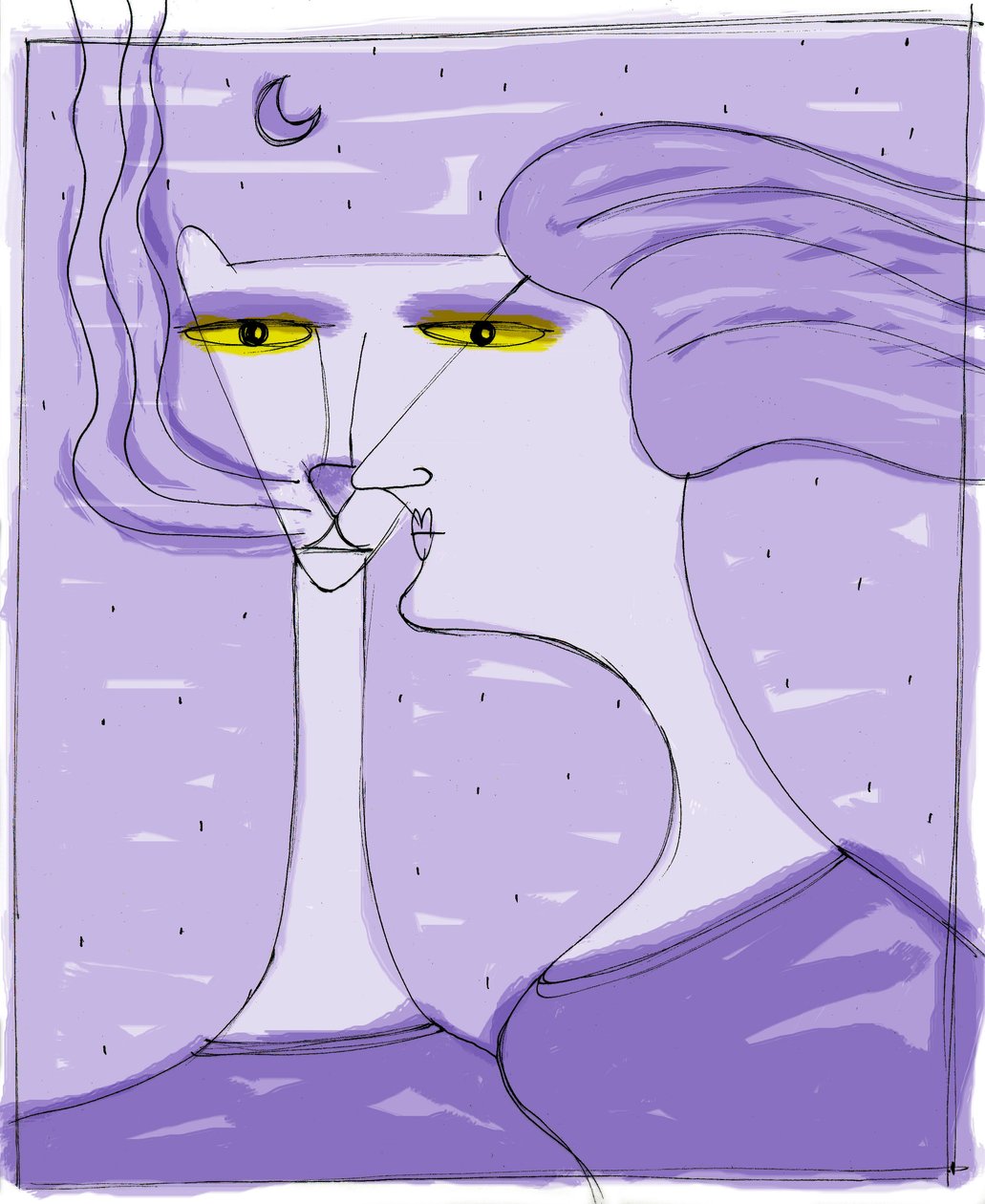 ストレガ・デル・チェザール（キエーザレ）：猫に変身して男を偵察する魔女。イラスト：Patrizia La Porta。 作： パトリツィア ラ ポルタ