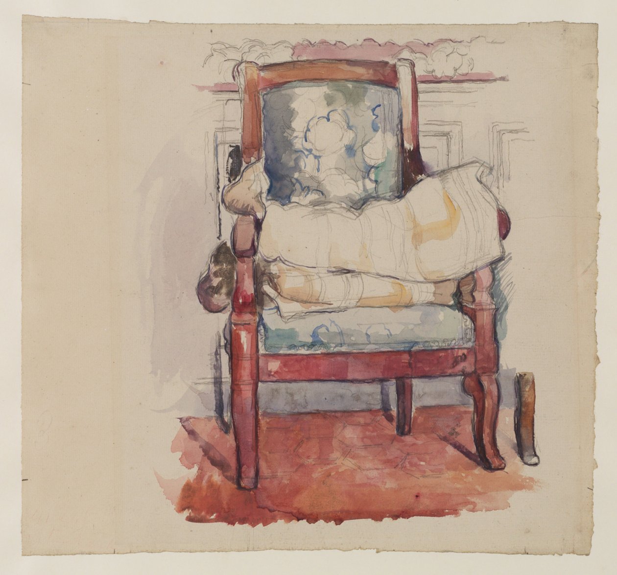 アームチェア、1885-90（紙に鉛筆、トイレ、ガッシュ） 作： ポール・セザンヌ