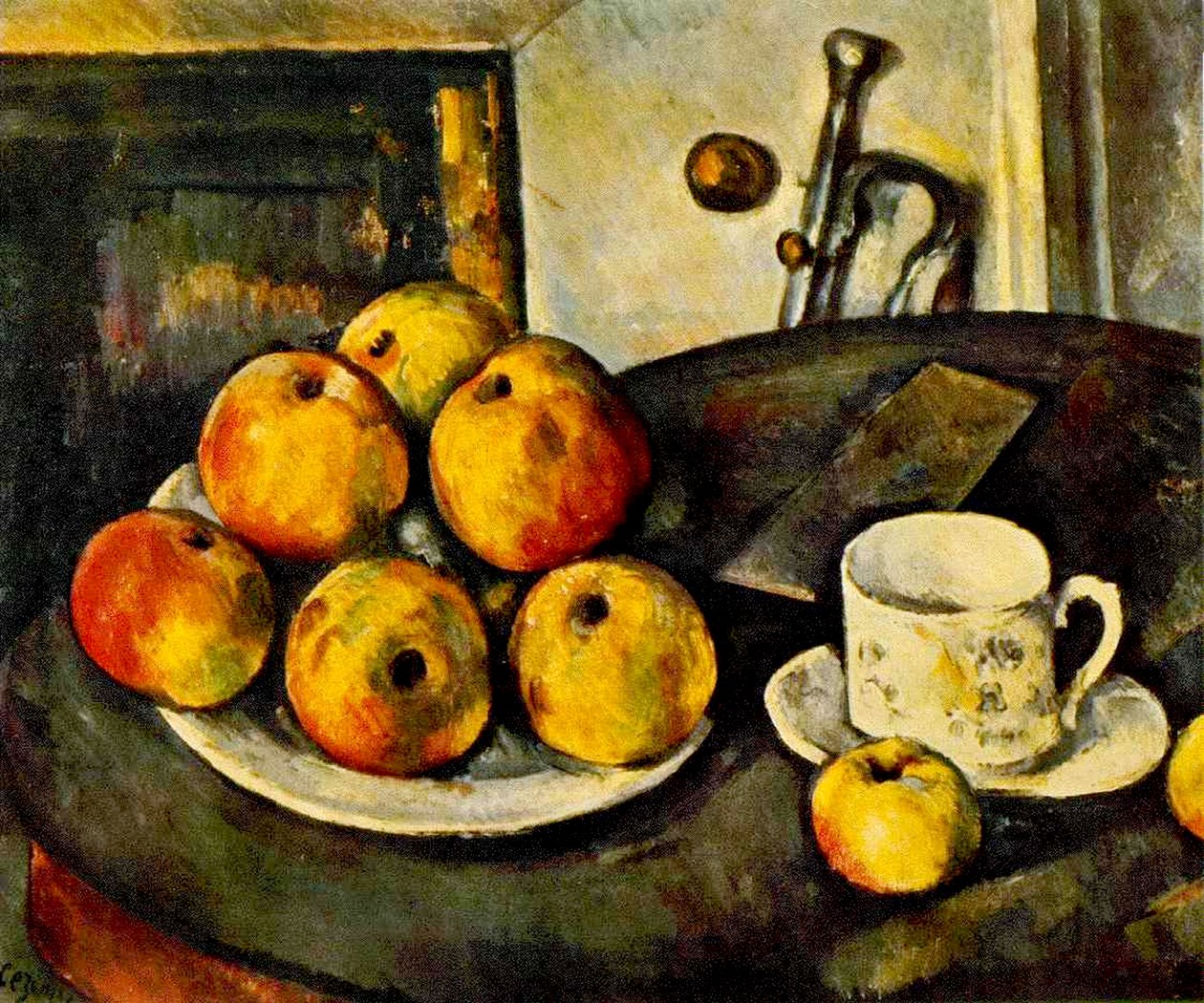 リンゴとカップのある静物、1890-94 作： ポール・セザンヌ