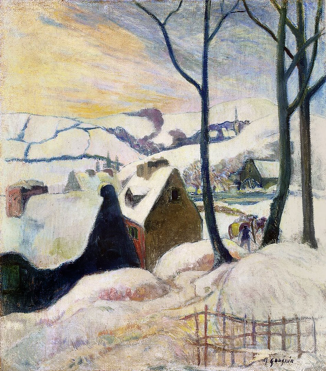 雪の下のブルトン村、1894 作： ポール・ゴーギャン