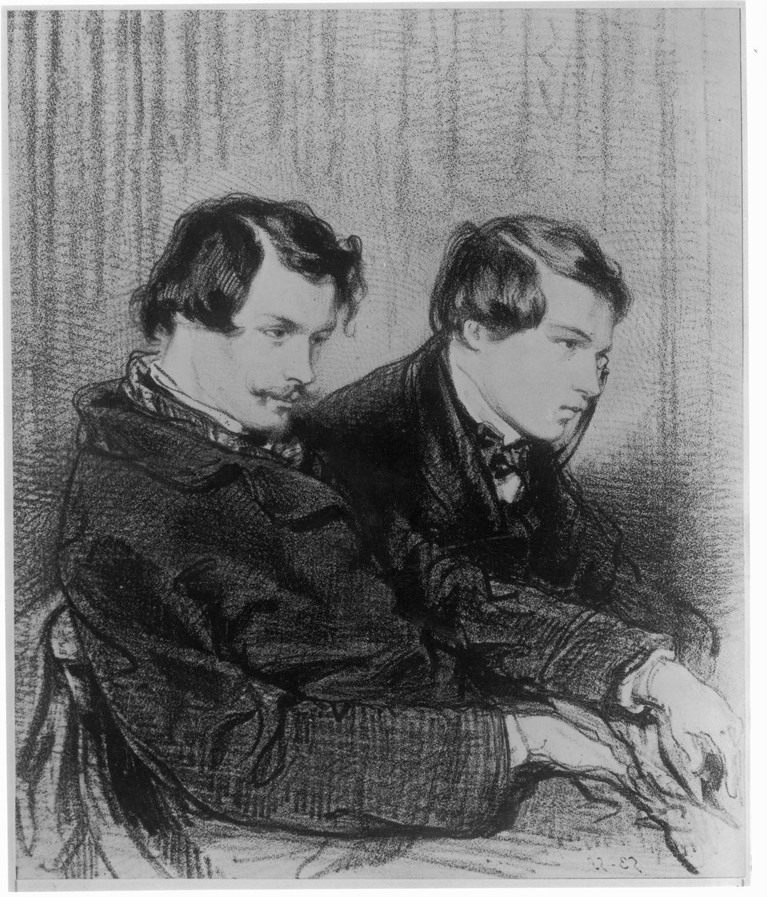 エドモンドドゴンクール（1822-86）とジュールドゴンクール（1830-70）が劇場のボックスに収められた、1853年 作： ポール・ガヴァルニ