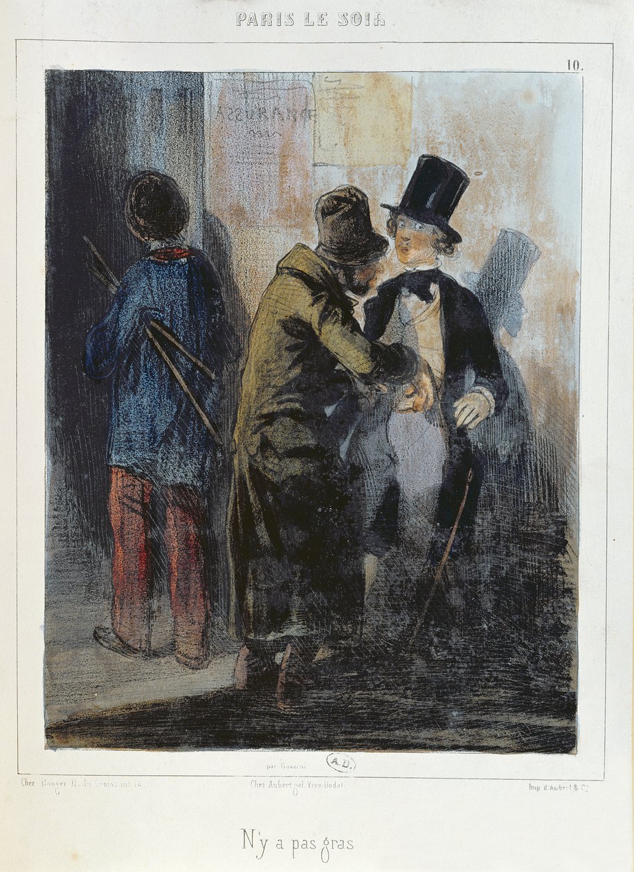 学生のポケットを奪うスリを描いた風刺画。 1840年頃 作： ポール・ガヴァルニ