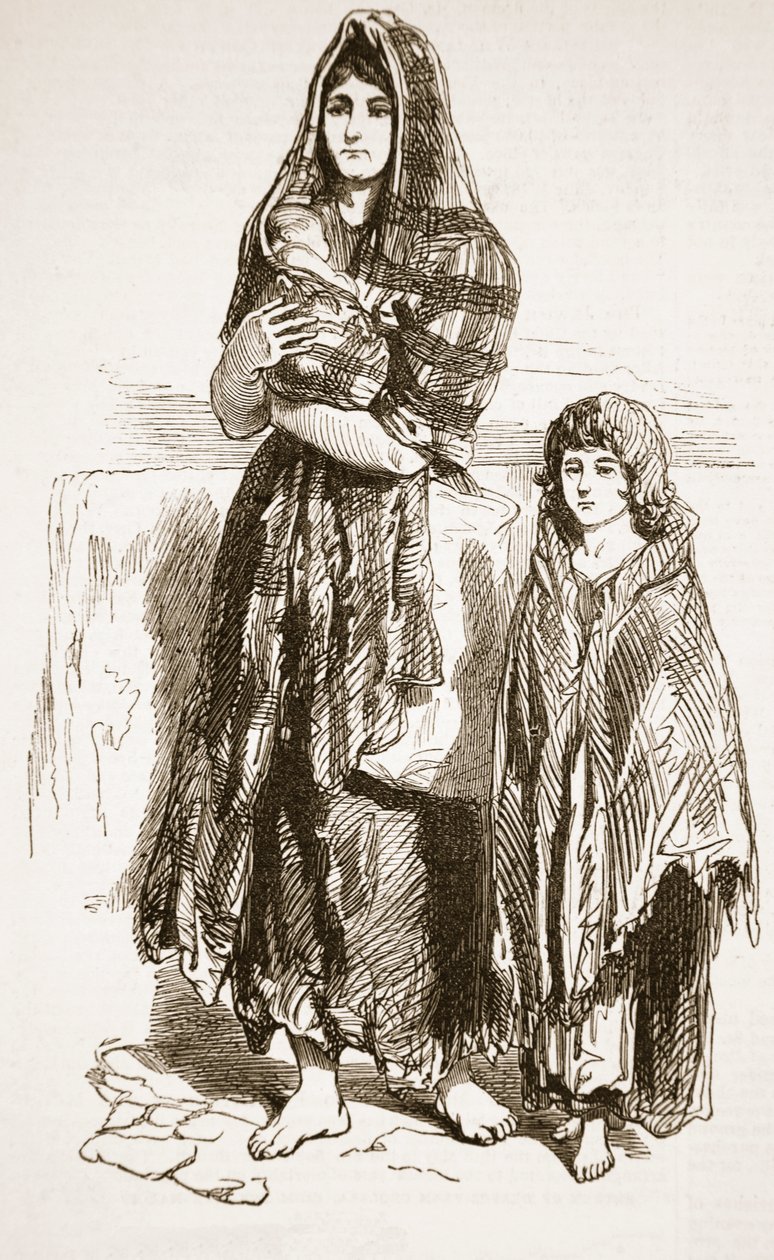 1849年の「イラストレイテッドロンドンニュース」のグラスゴー、ソルトマーケットの女と女 作： ポール・ガヴァルニ