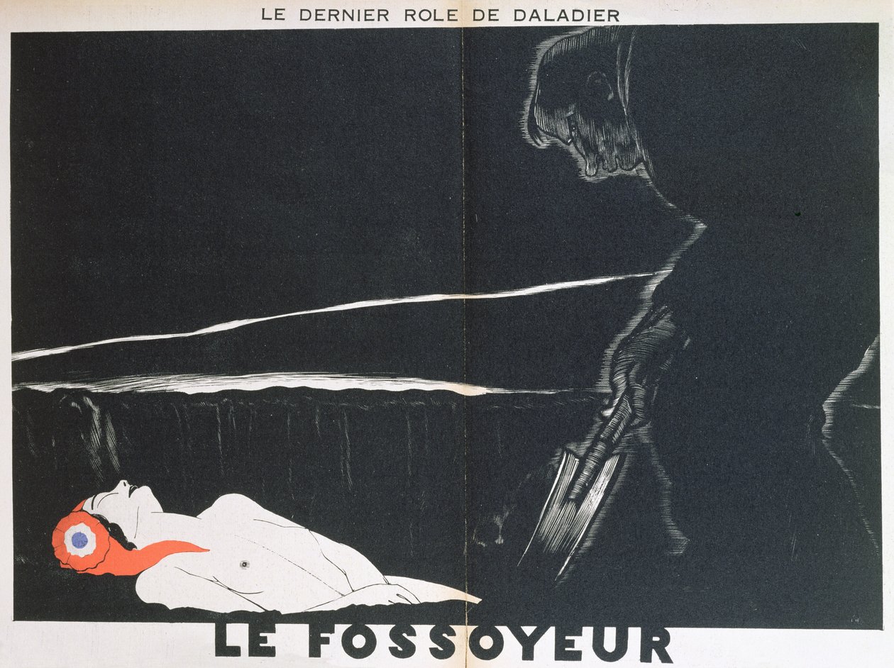 マドアンを埋葬したエドゥアールダラディエ（1884-1970）の風刺画、グラヴェディッガー、「Parlons Francais」、1934年 作： ポール・イリベ