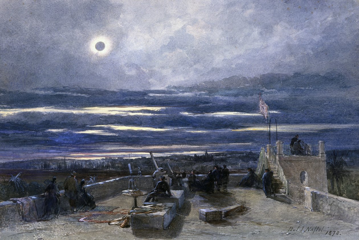 太陽の皆既日食、スペイン、アンダルシア、1870年（紙にトイレ） 作： ポール・ジェイコブ・ナフテル
